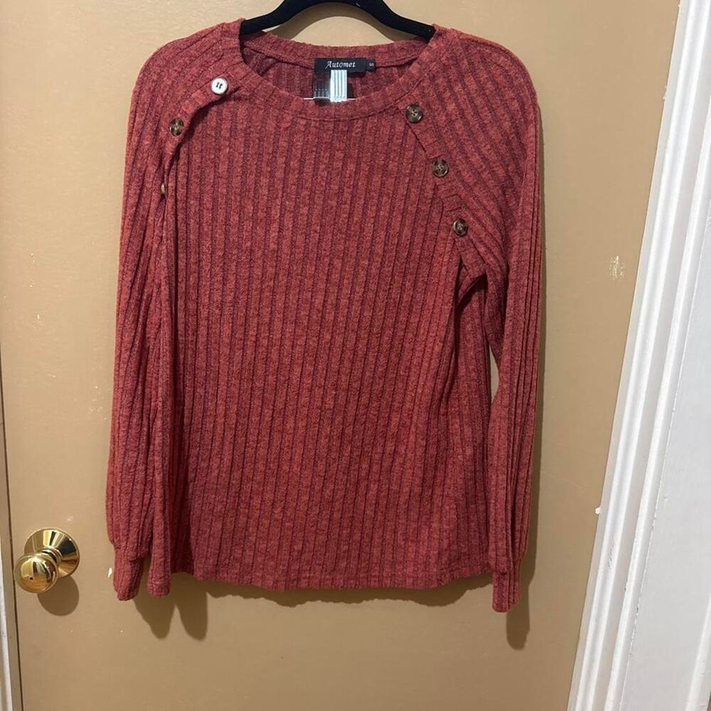 Red ribbed knit sweater with